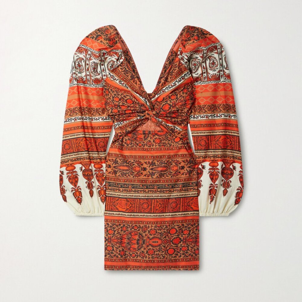 Johanna Ortiz Tropical Mantra Mini Dress Blockprint Fiesta Red Size 0 NEW NWT - Picture 3 of 13